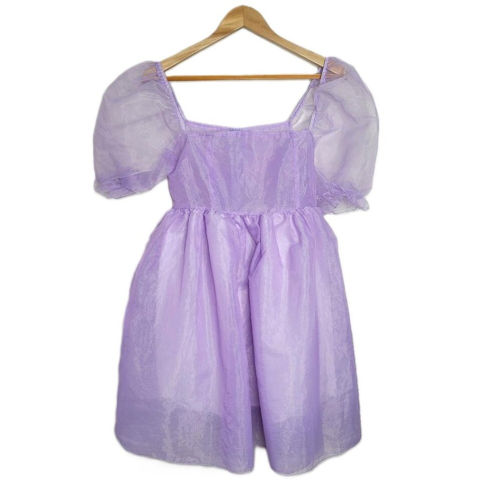 Girl's Purple Princess Dress size S Puff Sleeves Sheer